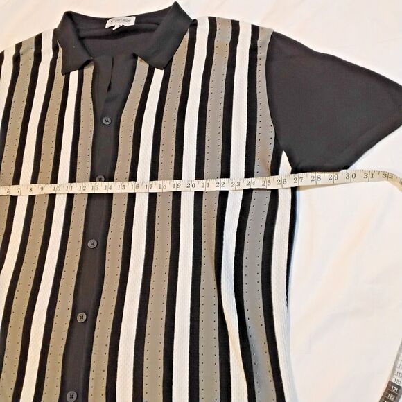 Stacy Adams Button-Front Dress Shirt Black with White And gray Stripes 4XL - Picture 5 of 7